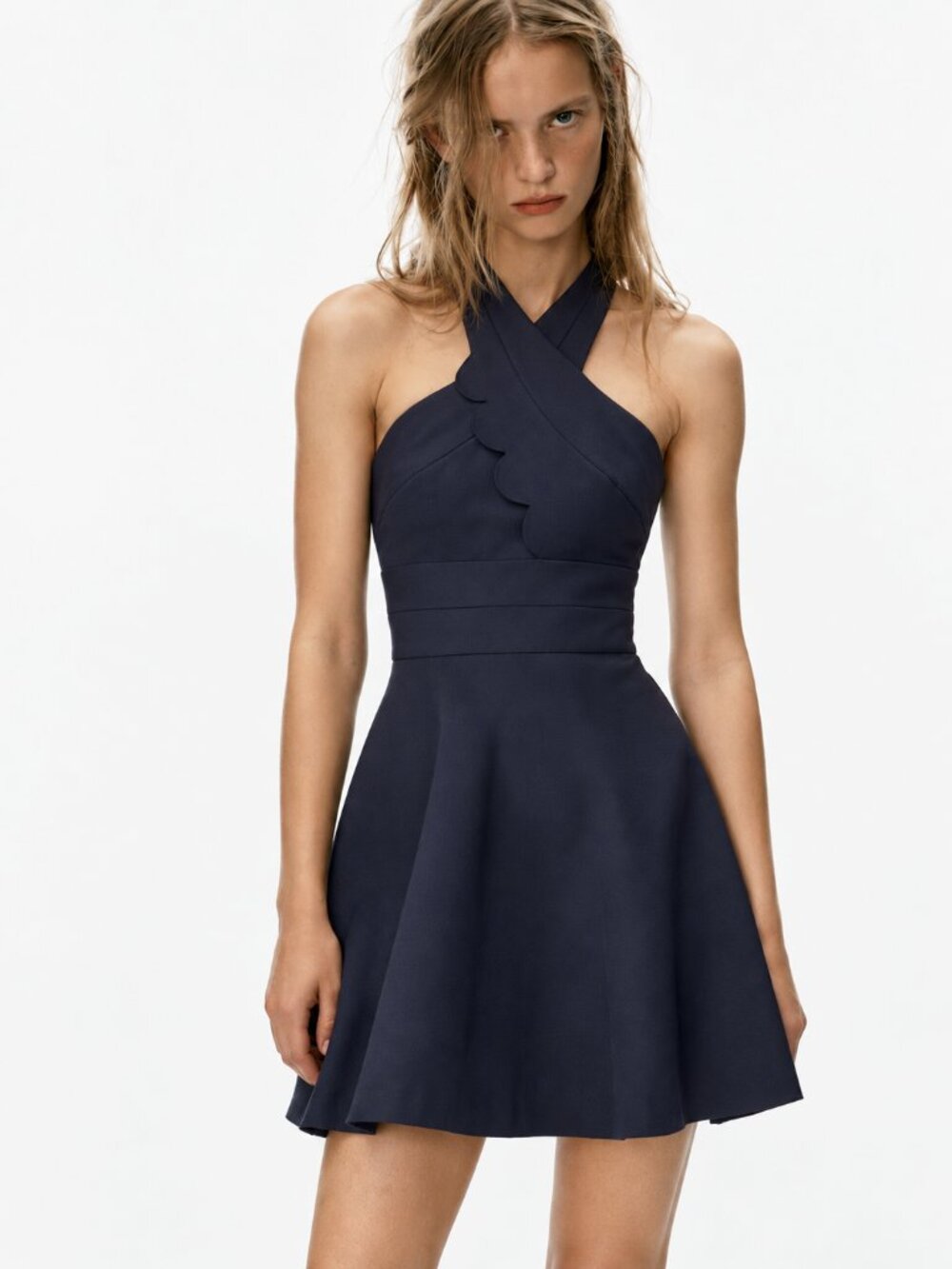 Armani Exchange Navy Halter Fit & Flare Cocktail Dress Y2K